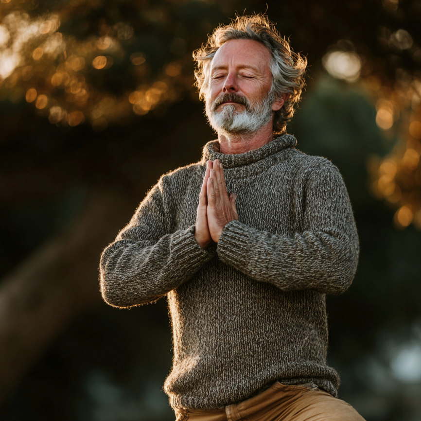 Літня жінка практикує йогу в спокійній обстановці